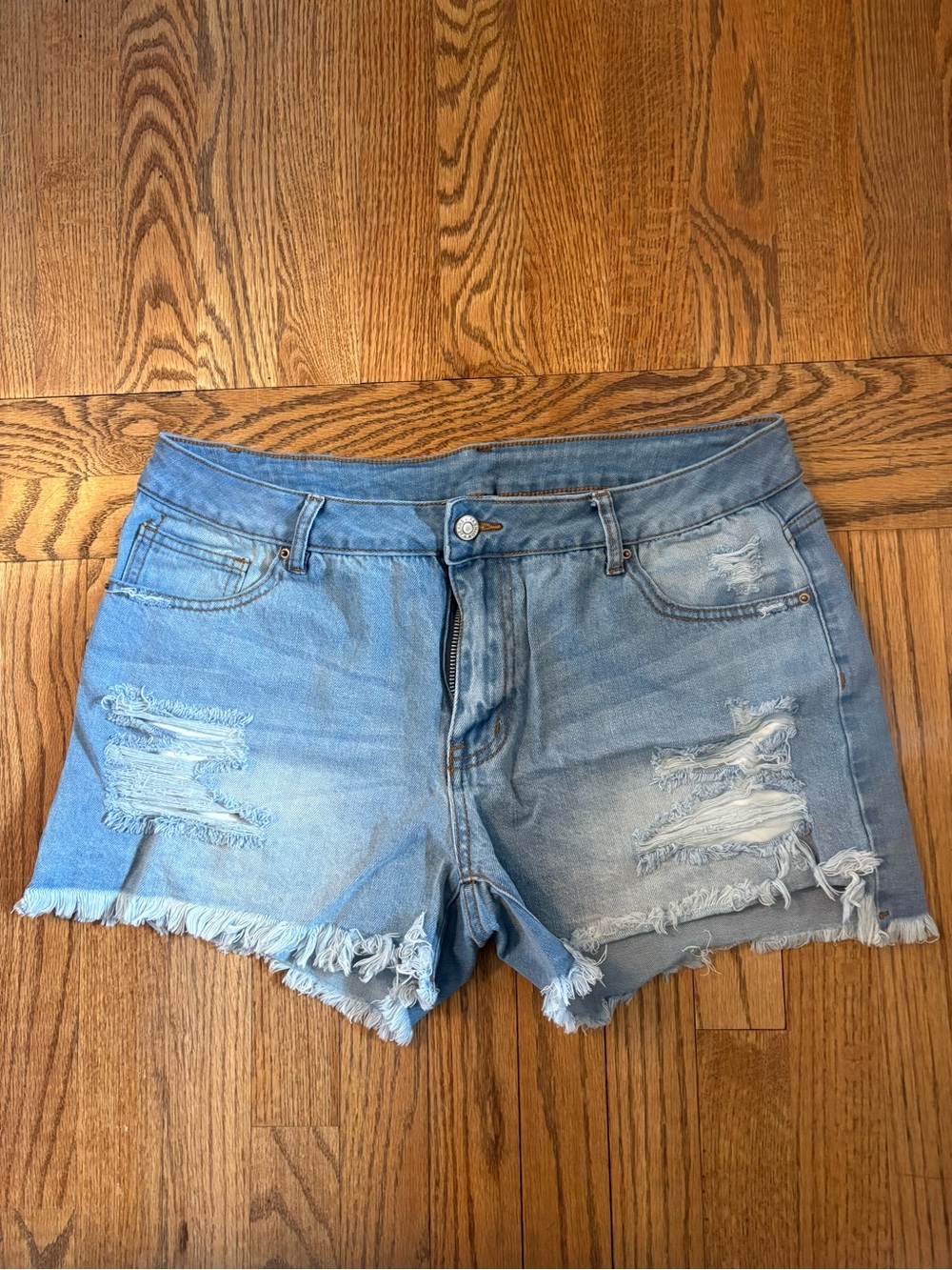 Light Blue Distressed Denim Shorts